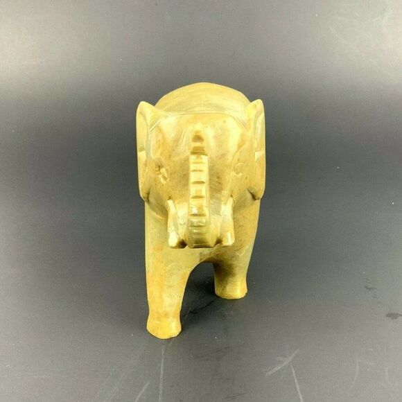 Carved Soapstone Elephant Figurine Trunk Up Hard Carved Wild Animal Jungle India - Picture 2 of 7